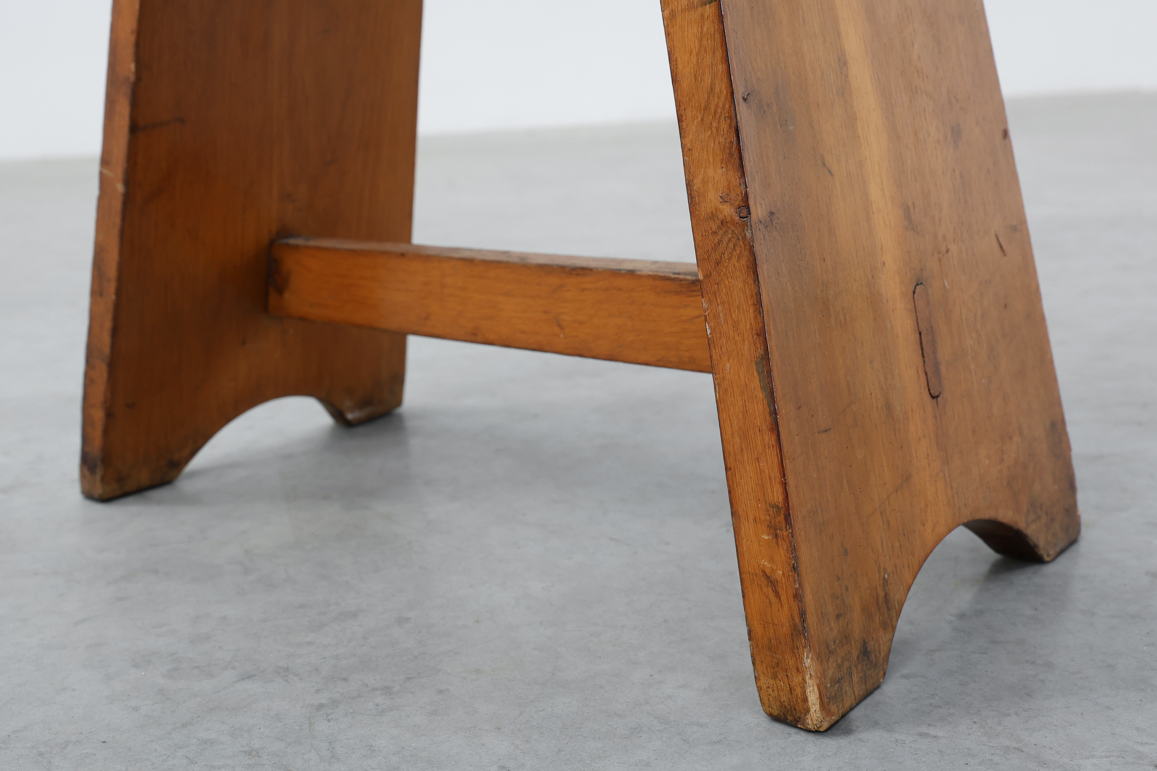 Rustic Pine Stool with Cut-Out Trestle Legs, Sweden, circa 1920thumbnail
